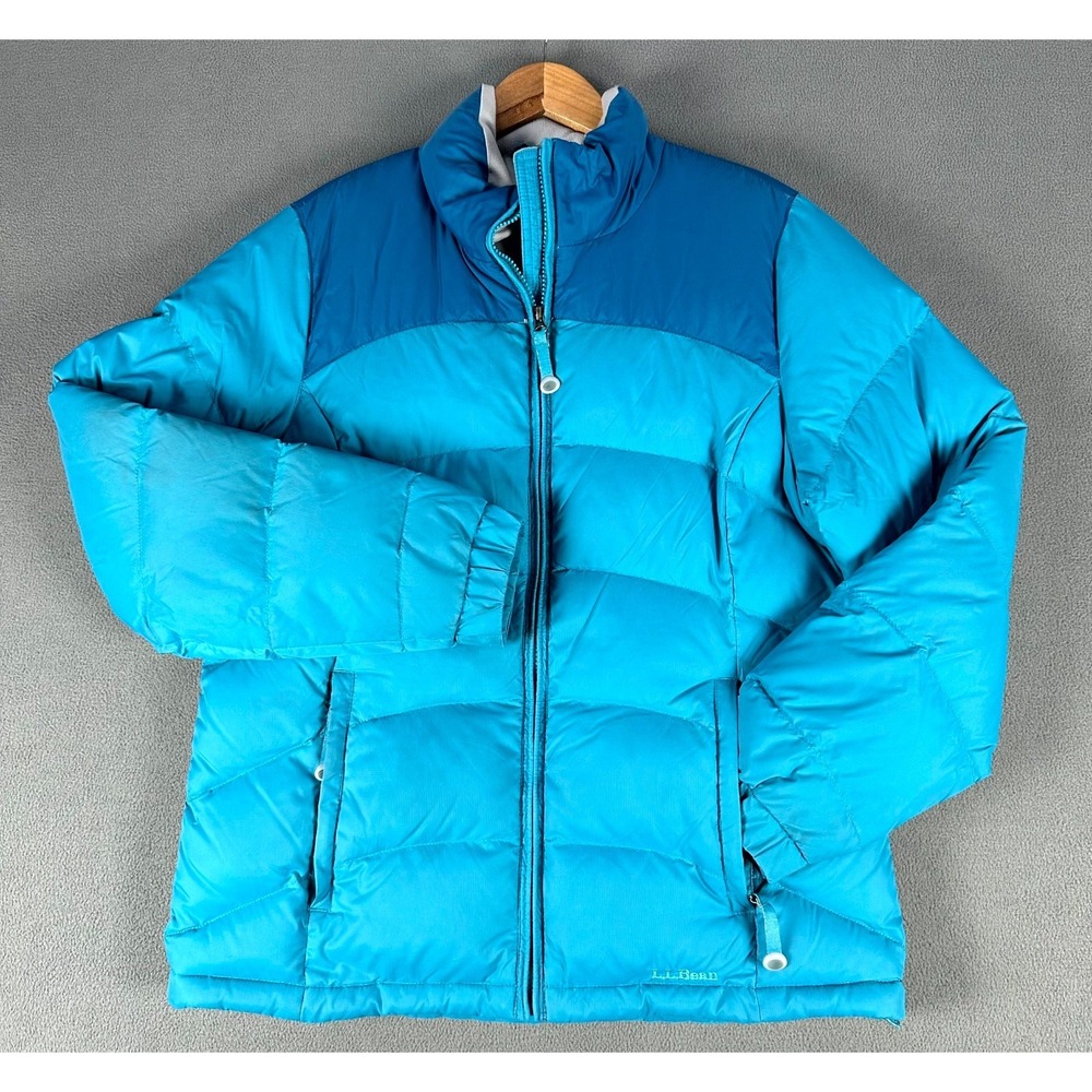 LL Bean Puffer Jacket Womens Medium Blue Goose Down Performance Hiking Ski